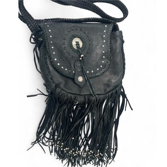 Kobler Handbags - Kobler Leather Women's Concho Crossbody Bag Purse Fringe Studded Braided Biker